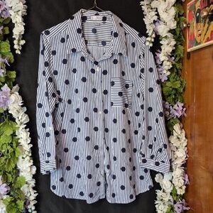 Rebecca Malone Navy and White Striped Shirt with Polka Dots